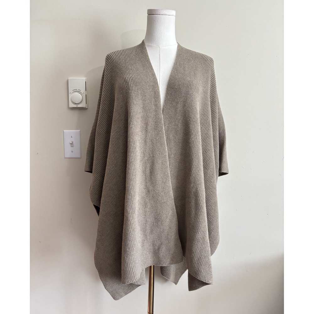 Eileen Fisher Organic Cotton Chunky Knit Cardigan Sweater Beige Neutral One Size